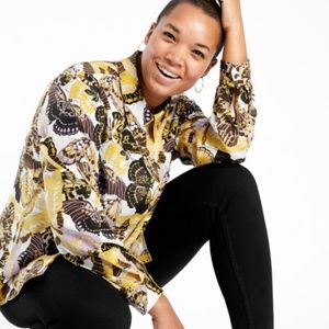 Never worn butterfly-patterned silk shirt